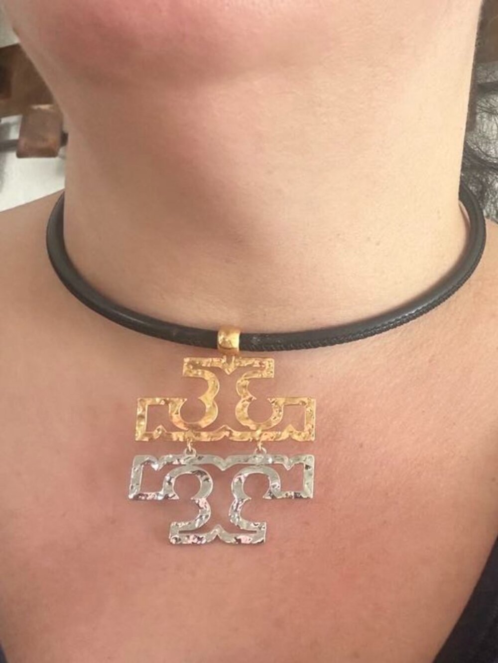 Tory Burch Brass Two-Tone Chocker Necklace
